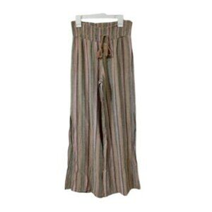 Vanilla Star Cover-Up Pants Linen Blend Stripe Wide Leg Pull On Breathable Women